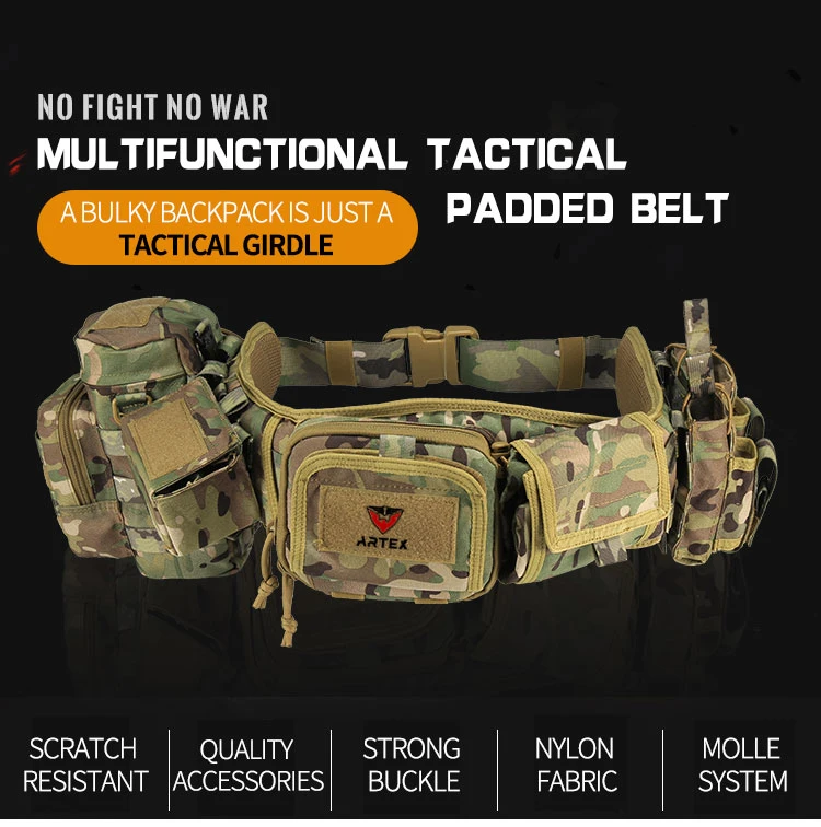 1000d Polyester Multi-Functional Military and Army Tactical Belt Multifunctional Tactical Padded Belt